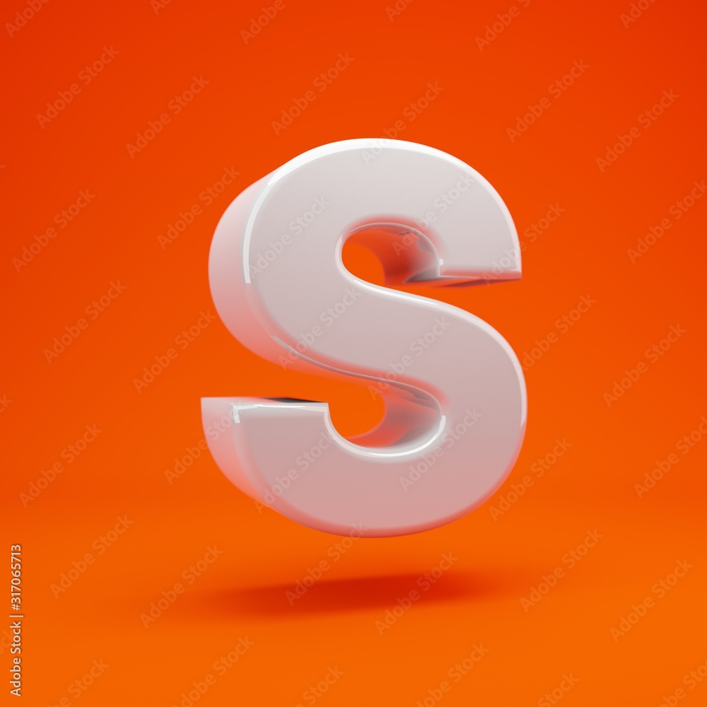 Whithe glossy 3d letter S uppercase on hot orange background. 3D rendering. Best for anniversary, birthday party, celebration. Whithe glossy 3d letter S uppercase on hot orange background. 3D rendering. Best for anniversary, birthday party, celebration.