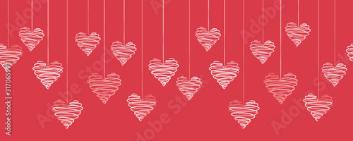 Cute hand drawn hanging doodle hearts horizontal seamless pattern, romantic background, great for textiles, valentines day wrapping, banner, wallpaper - vector design
