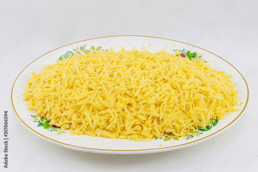 Mimosa salad with cheese and pink salmon. Mimosa salad with cheese and pink salmon.