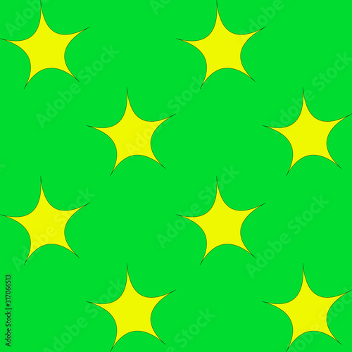 Seamless pattern with yellow stars on a green or light green background. Holiday. Children s textiles. For wrapping paper and postcards. Cute baby picture.Vector