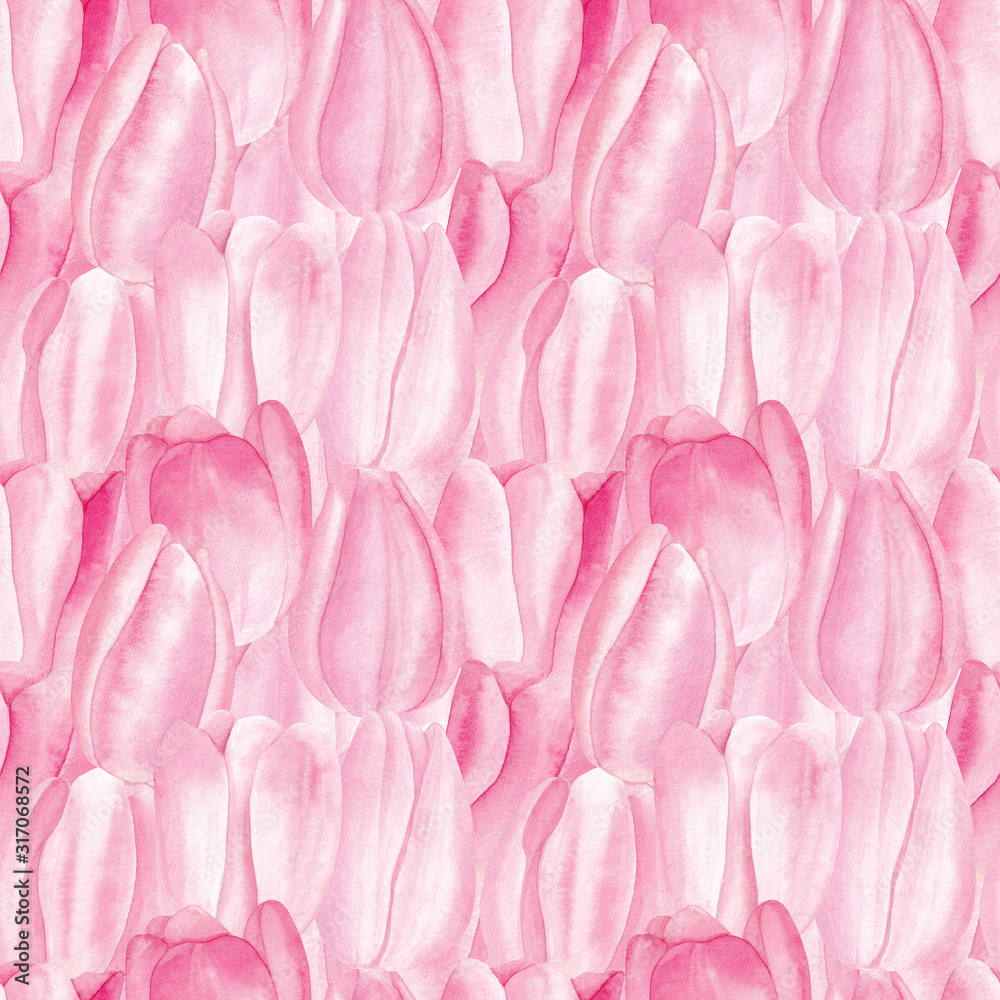 Hand Drawn Watercolor Soft Pink Tulip Buds Seamless Pattern