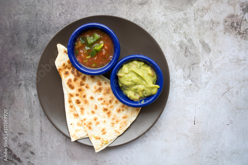 Cheese Quesadilla with Guacamole and Salasa photo