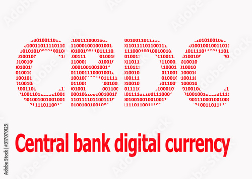 Red inscription CBDC, Central bank digital currency from binary code on a white background photo