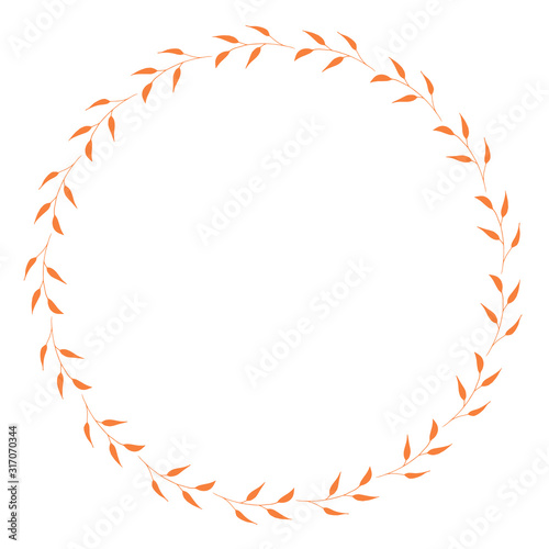 Round frame with horizontal orange branches on white background
