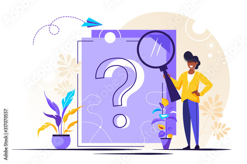 Question mark on document. Business
