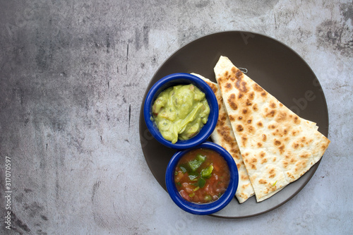 Cheese Quesadilla with Guacamole and Salasa photo