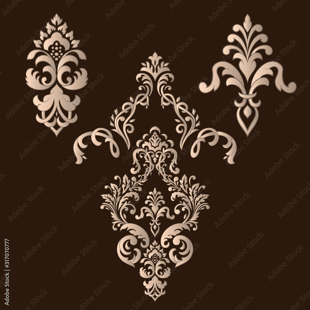 Vector set of damask ornamental elements. Elegant floral abstract elements for design. Perfect for invitations, cards etc. Vector set of damask ornamental elements. Elegant floral abstract elements for design. Perfect for invitations, cards etc.