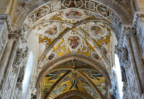interior Basilica Cathedral of the Transfiguration in the Byzantine Arab-Norman style Cefalu Italy