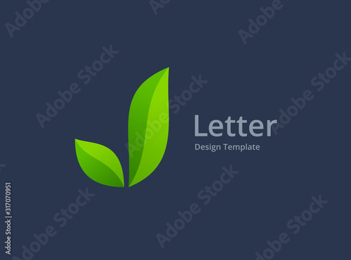 Letter J eco leaves logo icon design template elements