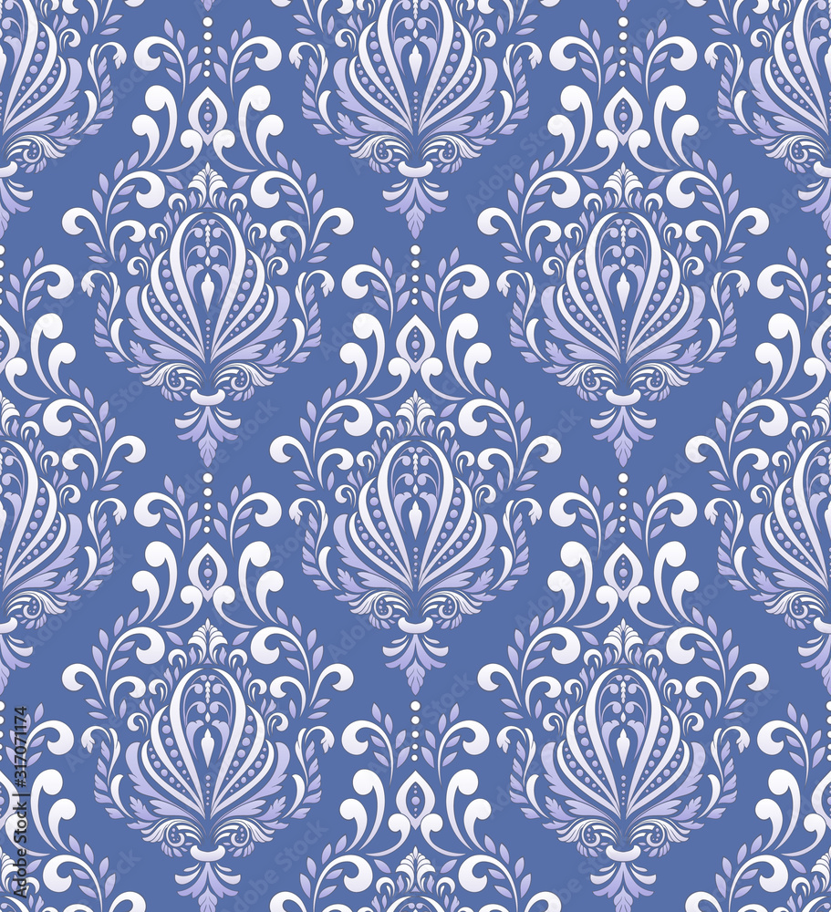 Fototapeta premium Vector damask seamless pattern background. Classical luxury old fashioned damask ornament, royal victorian seamless texture for wallpapers, textile, wrapping. Exquisite floral baroque template.