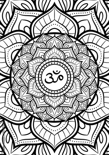 Sahasrara, crown chakra symbol mandala. Adult coloring book page. Vector illustration