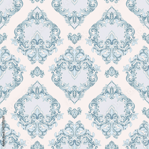 Vector damask seamless pattern element. Classical luxury old fashioned damask ornament, royal victorian seamless texture for wallpapers, textile, wrapping. Exquisite floral baroque template.