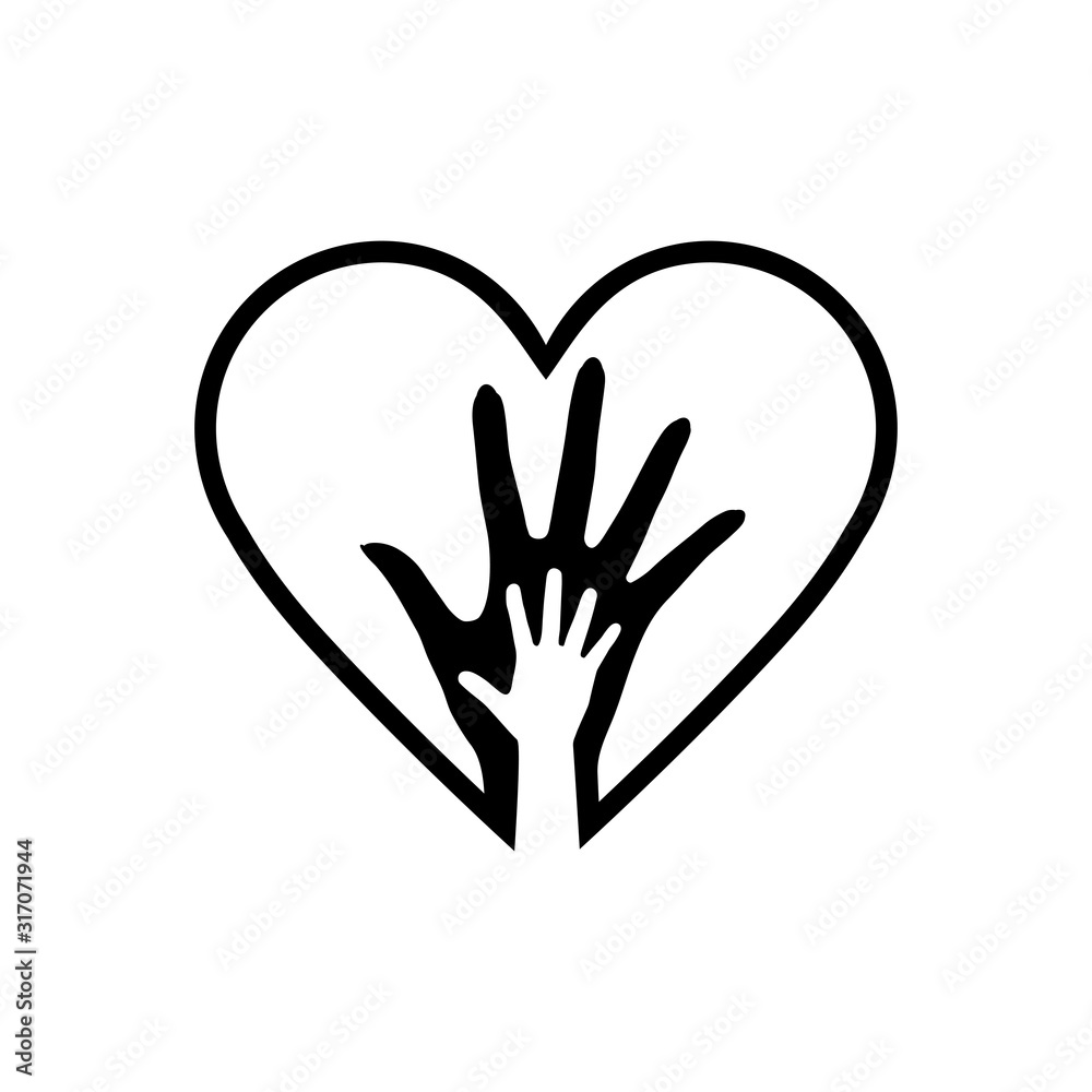 Obraz premium Hand of Mother and Child in the White Heart Icon. Detailed Hand of Mother and Child in Heart Icon Can be Used for Web and Mobile on White Background