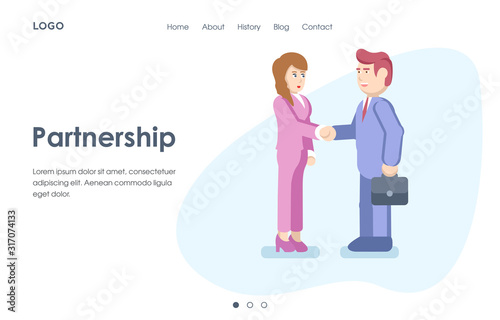 The template of the website. The concept of partnership, the success of the business. Vector illustration for developing websites and mobile sites.