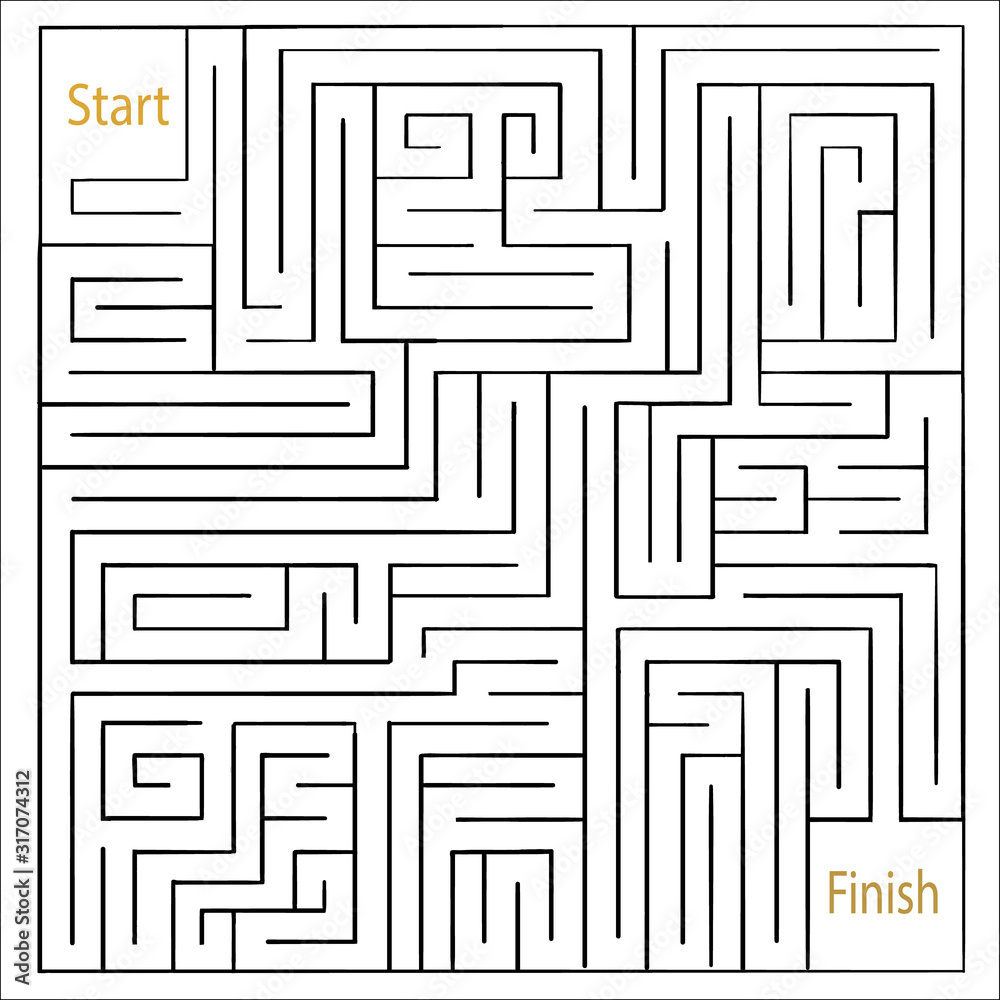 Square or rectangular maze, puzzle for children and adults. The task of developing memory and attention. Page for children's books. Vector illustration.