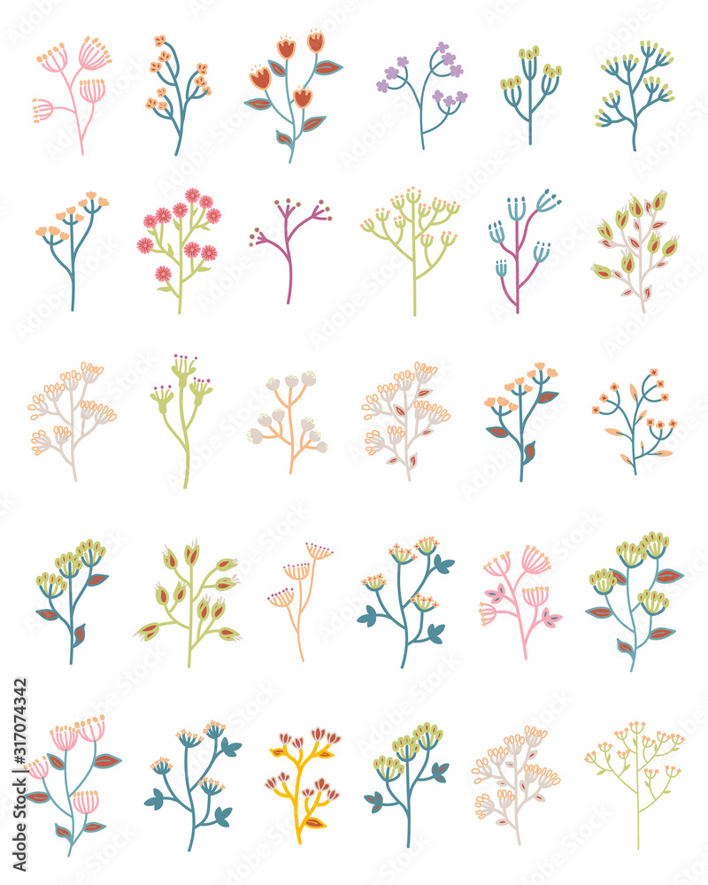 set of line vector flowers set of line vector flowers