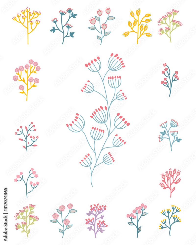 set of vector line flowers