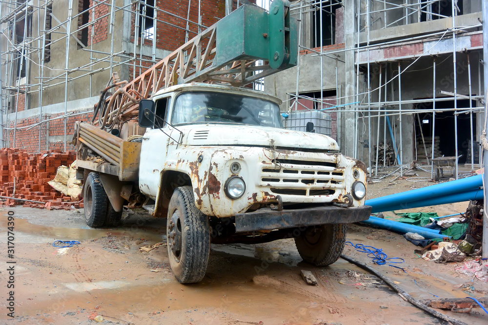 Old White Drilling Russian Truck