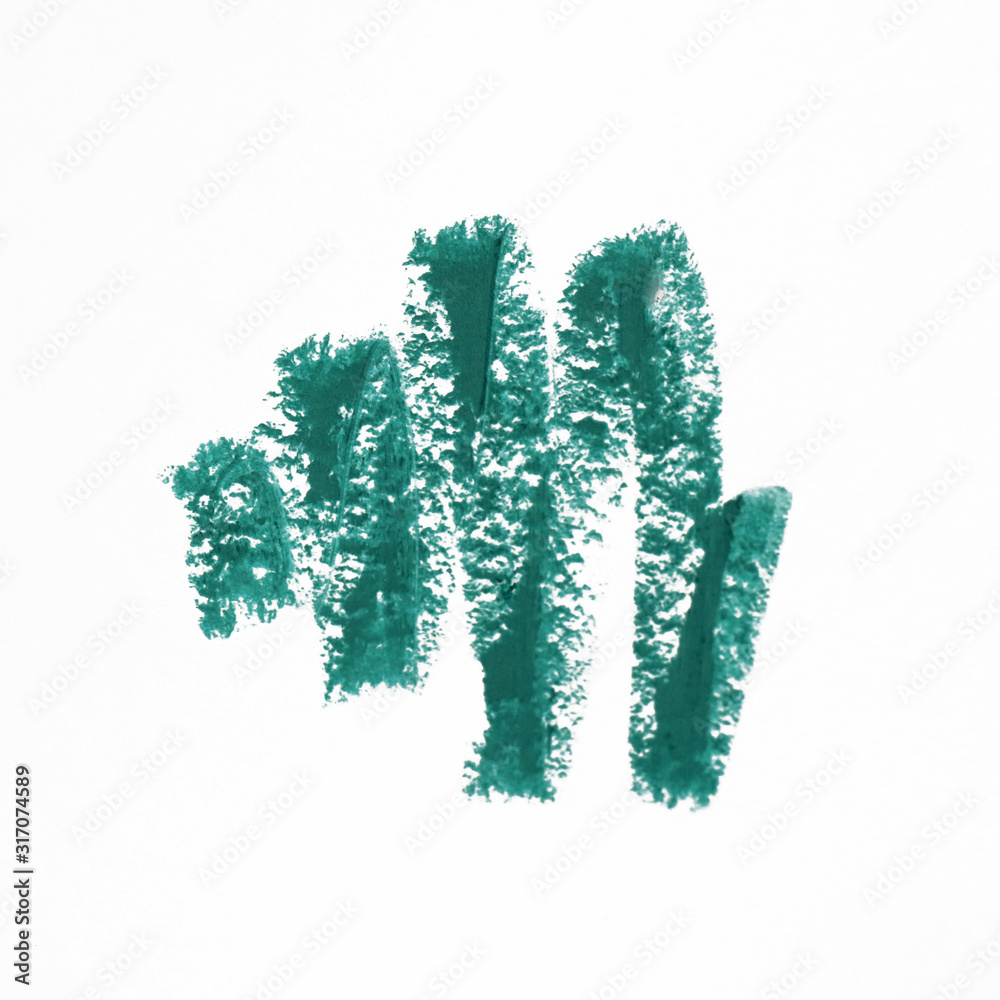 Green make up stroke isolated on white background, green pencil line Green make up stroke isolated on white background, green pencil line