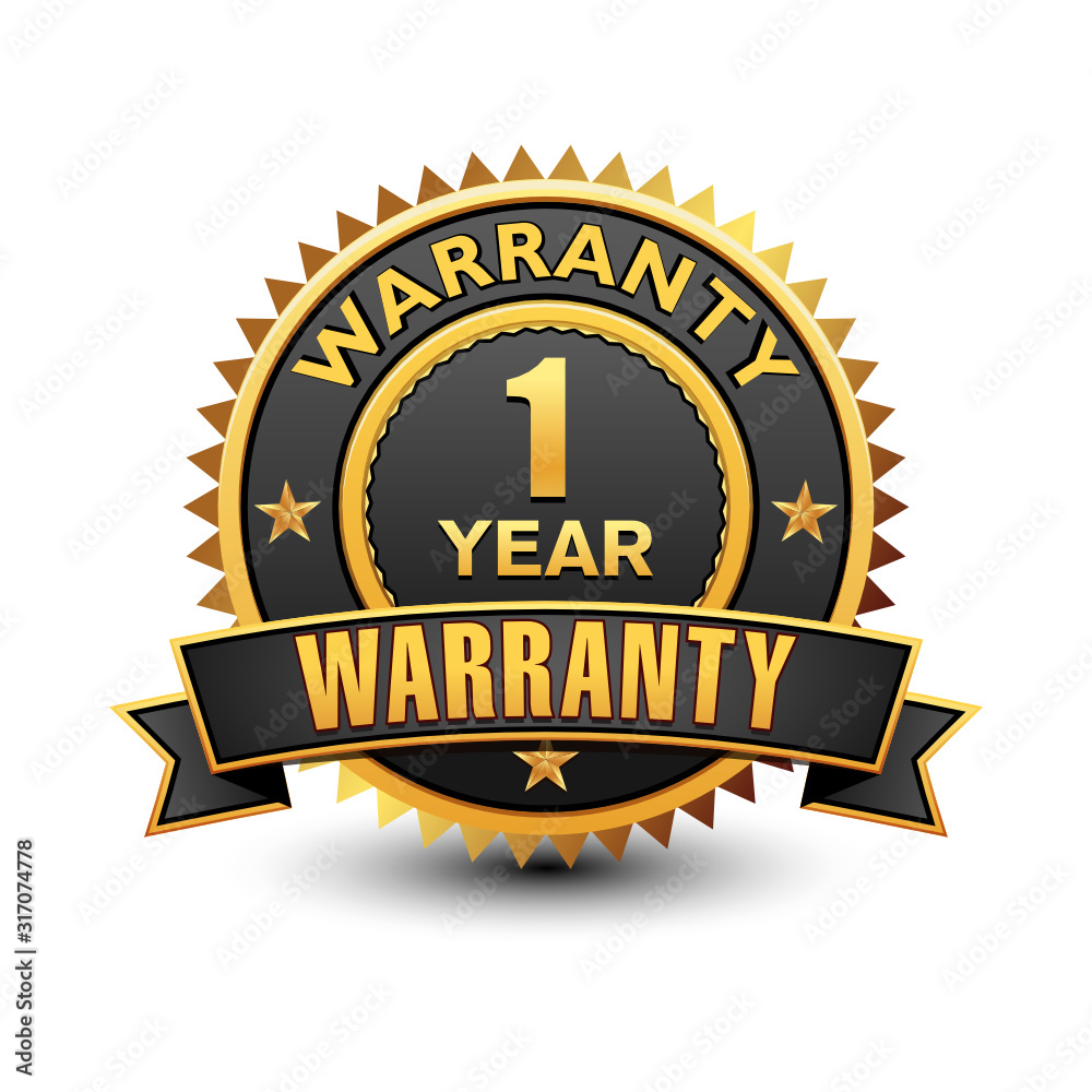 Secured 1 year warranty golden badge. Isolated on white background ...
