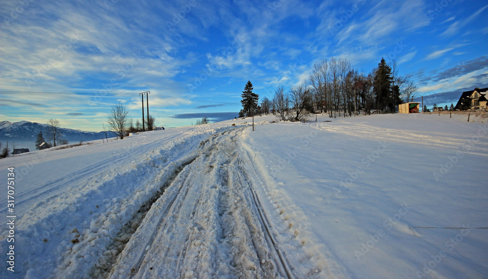 Beautiful winter scenery in Bukowina Tatrzanska