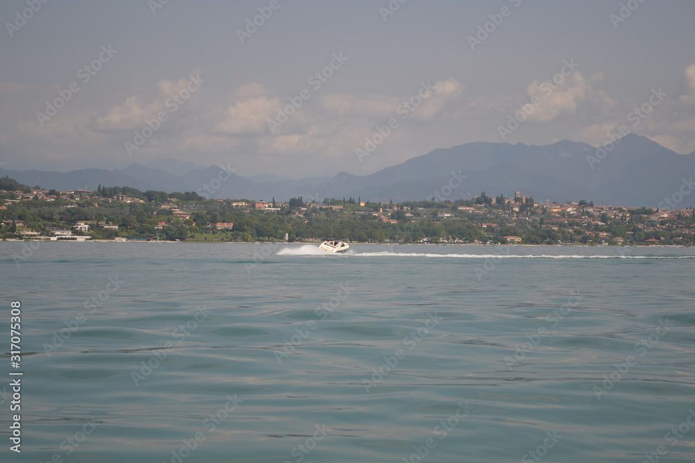 a motor boat on the ocean