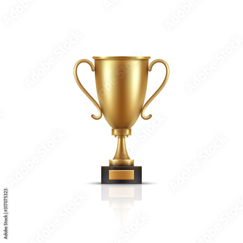 Realistic, golden cup object isolated, Symbol of victory and success. Vector illustration.