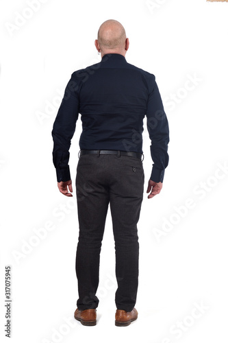 full portrait of a man from behind on white background