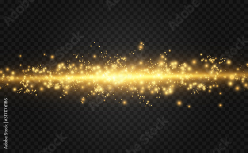 Vector golden light special effect. Glowing stripes on a transparent background.