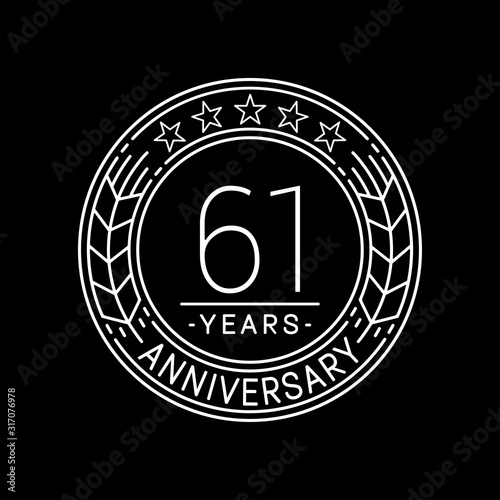 61 years anniversary logo template. 61st line art vector and illustration.