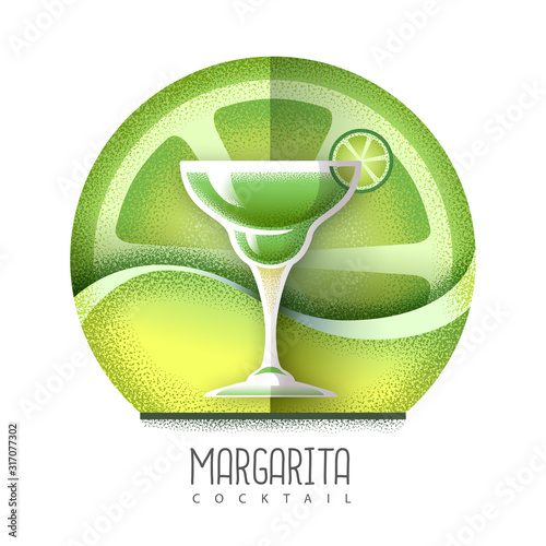 Vector illustration of margarita cocktail icon. Grainy texture design