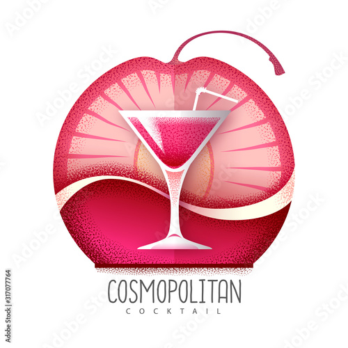 Vector illustration of cosmopolitan cocktail icon. Grainy texture design