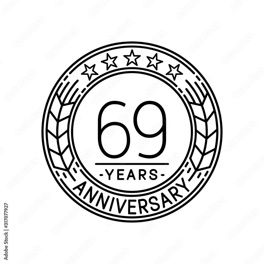69 years anniversary logo template. 69th line art vector and illustration.