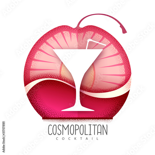 Vector illustration of cosmopolitan cocktail icon. Grainy texture design