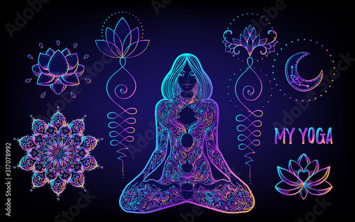 Sacred Geometry and Boo symbol set. Ayurveda sign of harmony and balance. Tat...