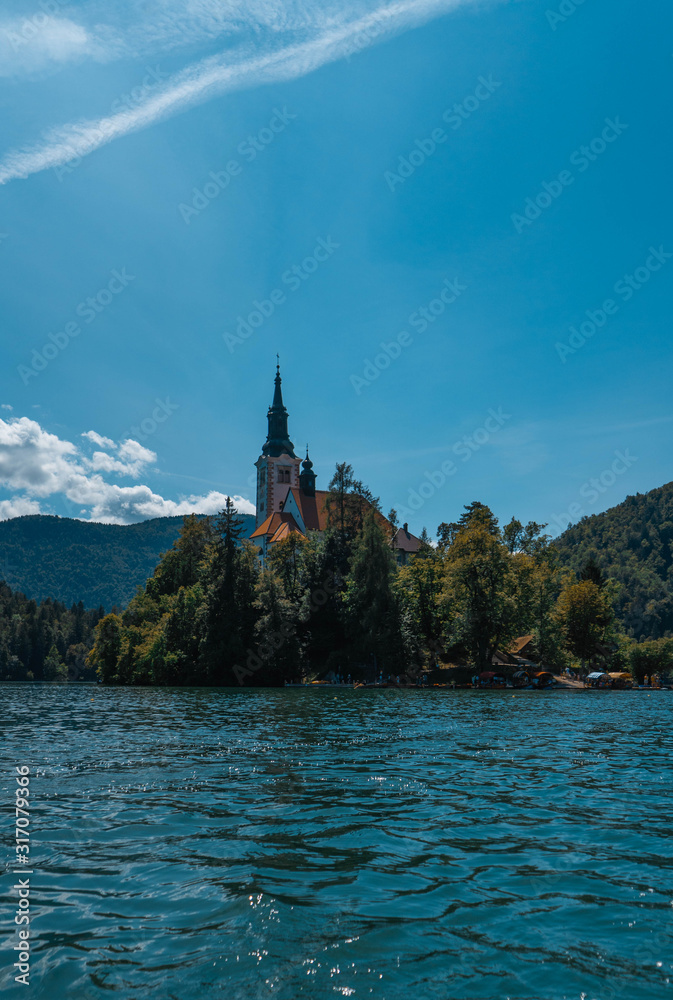 small island with church in the middle of a lake in bled in Slovenia small island with church in the middle of a lake in bled in Slovenia