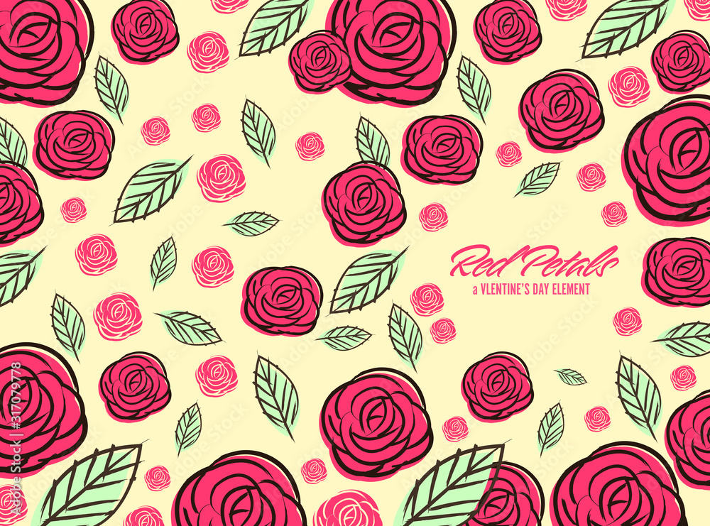 nature leaf and rose flower plant in seamless pattern vector illustration art vintage with happy valentine's day season greeting holiday wedding concept nature leaf and rose flower plant in seamless pattern vector illustration art vintage with happy valentine's day season greeting holiday wedding concept