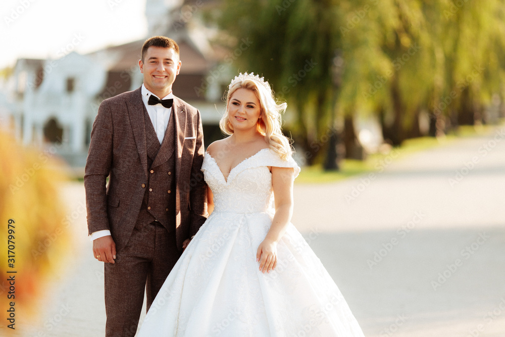 Stylish beautiful happy bride and groom, wedding celebrations Stylish beautiful happy bride and groom, wedding celebrations