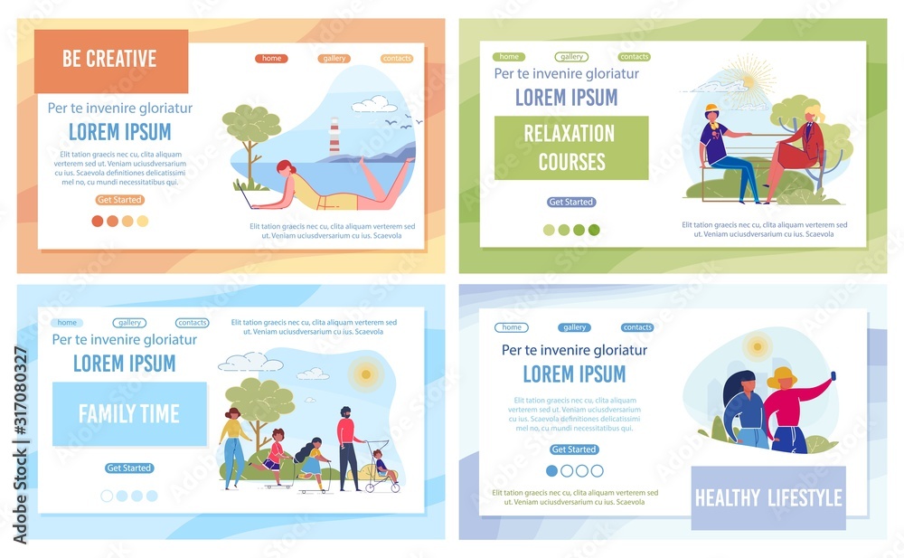Nature Recreation Flat Landing Page Templates Set Nature Recreation Flat Landing Page Templates Set