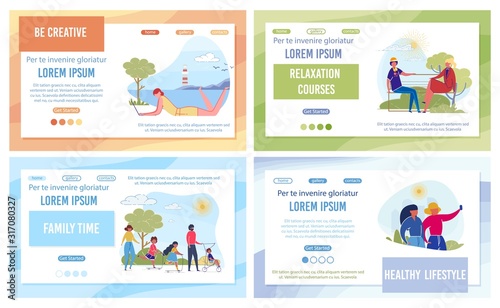 Nature Recreation Flat Landing Page Templates Set