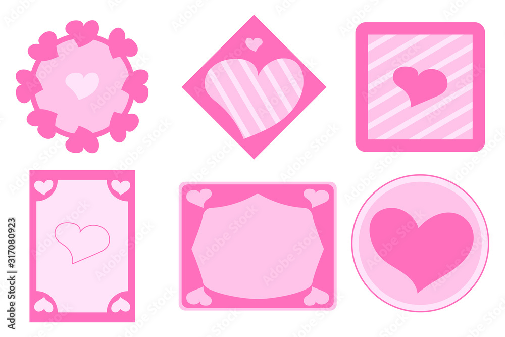 Pink label with heart for St Valentine gift. Valentine Day decor vector illustration. Romantic Valentine party sticker set.