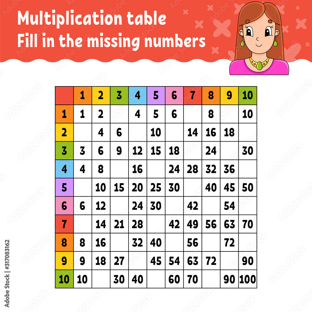 paste the missing numbers learning multiplication table handwriting practice education developing worksheet color activity page game for children isolated vector illustration in cartoon style stock vector adobe stock