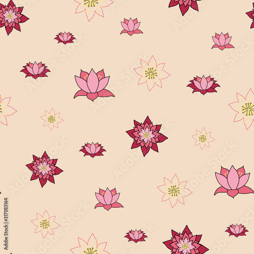 Lotus Flowers water lily, big open flowers repeat, seamless, vector, surface pattern design illustration