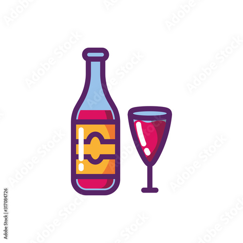 Isolated wine cup and bottle vector design