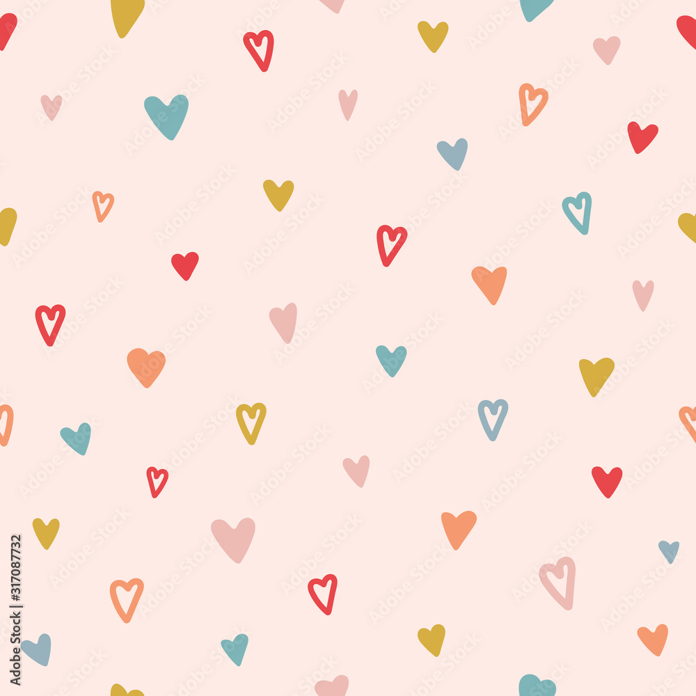 Heart seamless pattern. Color hand drawn heart texture. Valentines Day ...