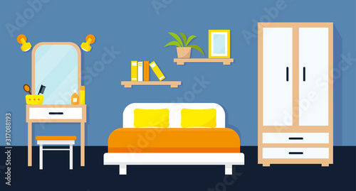 Cozy bedroom interior with furniture.
