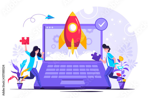 Business people launches rocket 