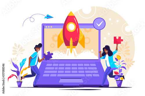 Business people launches rocket 