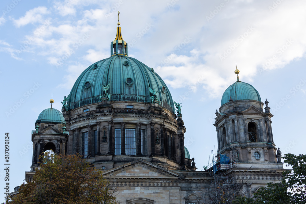 View of the Cathedral from the river Spree, Berliner Dom in Berlin, Germany
