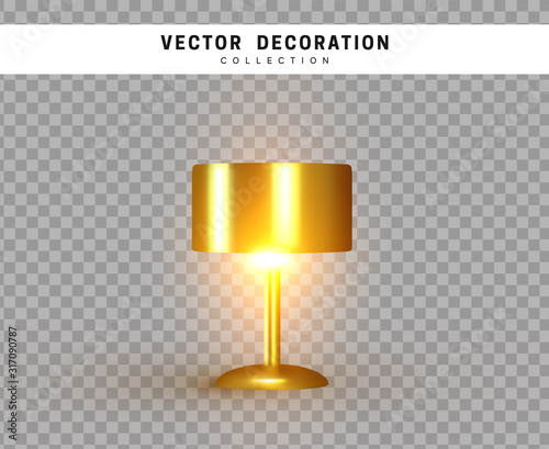 Golden table lamp isolated on transparent background.